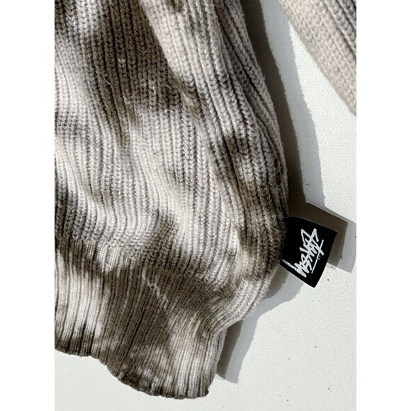 Stussy White Brown Tie Dye Ribbed Crew Neck Long Sleeve Top Sweatshirt - Picture 4 of 6